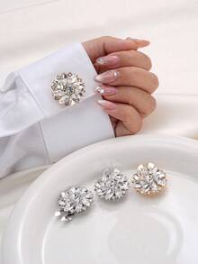 1/2/4pcs 26mm Crystal Rhinestone Buttons Decor, Detachable Button Covers, Suitable For Clothing, Dresses, Shirts, Suits Accessories, With Clip Press, Lead Color - Multicolor - View 2