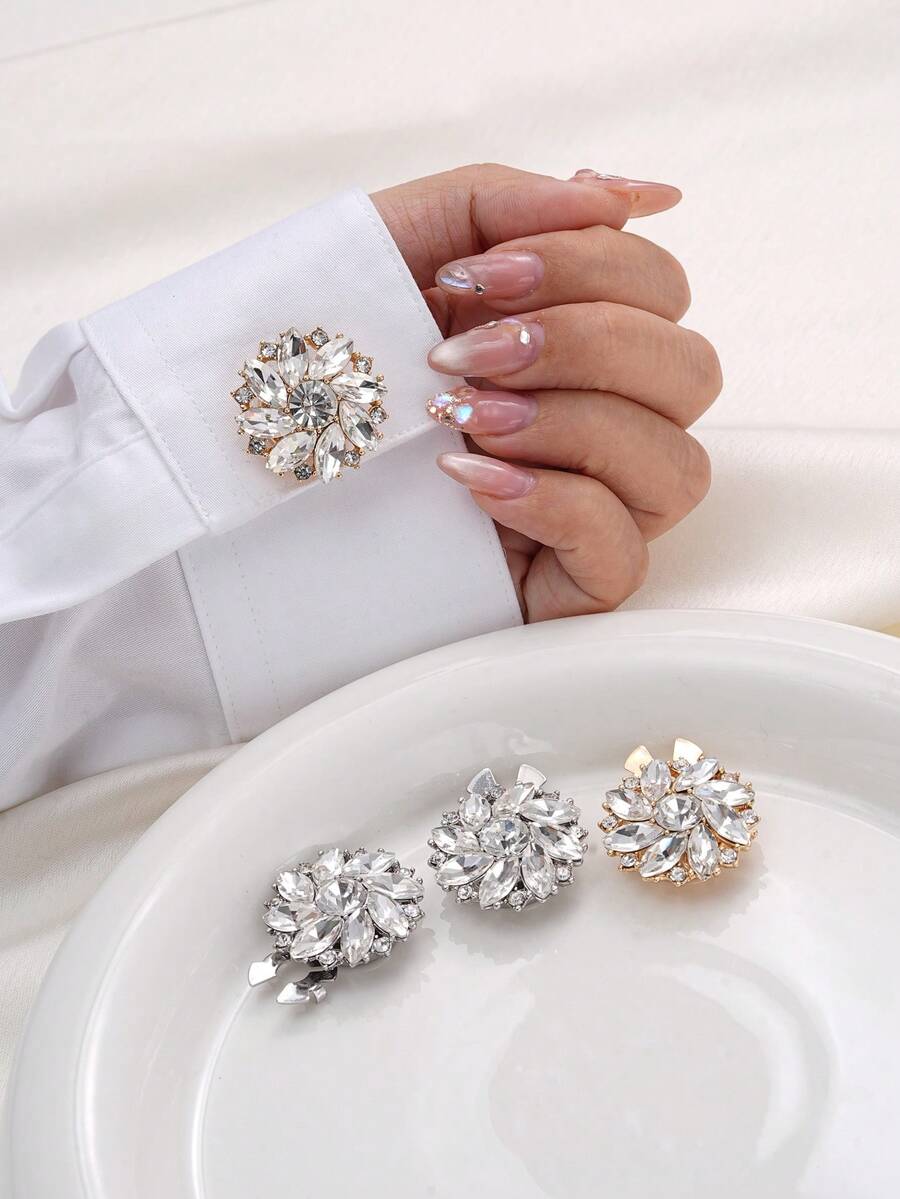 1/2/4pcs 26mm Crystal Rhinestone Buttons Decor, Detachable Button Covers, Suitable For Clothing, Dresses, Shirts, Suits Accessories, With Clip Press, Lead Color