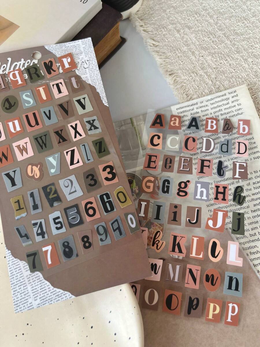2pcs Vintage INS English Alphabet Sticker Book, Artistic Versatile Scene DIY Decor, Journal Background Decoration Stickers, Decals, Scrapbook Supplies, School Office Stationery - Rectangle - View 1