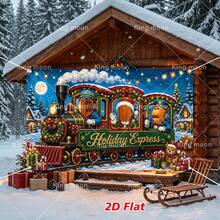 1pc 2D Flat Banner, Christmas Party Face Cutout Photo Booth Banner, Winter Snow Scene Steam Train Hollow Portrait Frame, Colorful Lights Christmas Tree Teddy Bear Gift Full Print, Three Hollow Portrait Frames, Santa Claus Elf Reindeer Riding Candy Train Print, Vibrant Festive Style, Polyester Material, Perfect For Holiday Party Photo Prop Decoration - 1 - View 7
