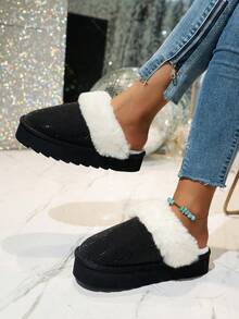 Women's Shiny Rhinestone Versatile Fashion Comfortable Warm Indoor Closed-Toe Slippers, Autumn/Winter - Black - View 4