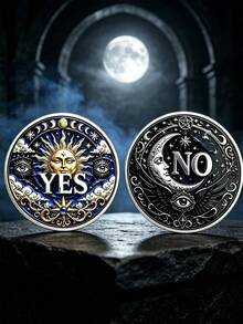 Sun Moon YES NO Decision Coin, Vintage Tarot Decision Token, Sun & Moon Wishing Metal Commemorative Coin. For Divination, Fidgeting, Collection And Decorative Gift Display, Comes With An Acrylic Protective Case - Multicolor - View 3