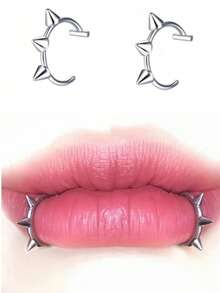 2pcs/1 Pair Punk Style Non-Pierced Lip Rings, Fashionable Personalized Lip Jewelry - Silver - View 1