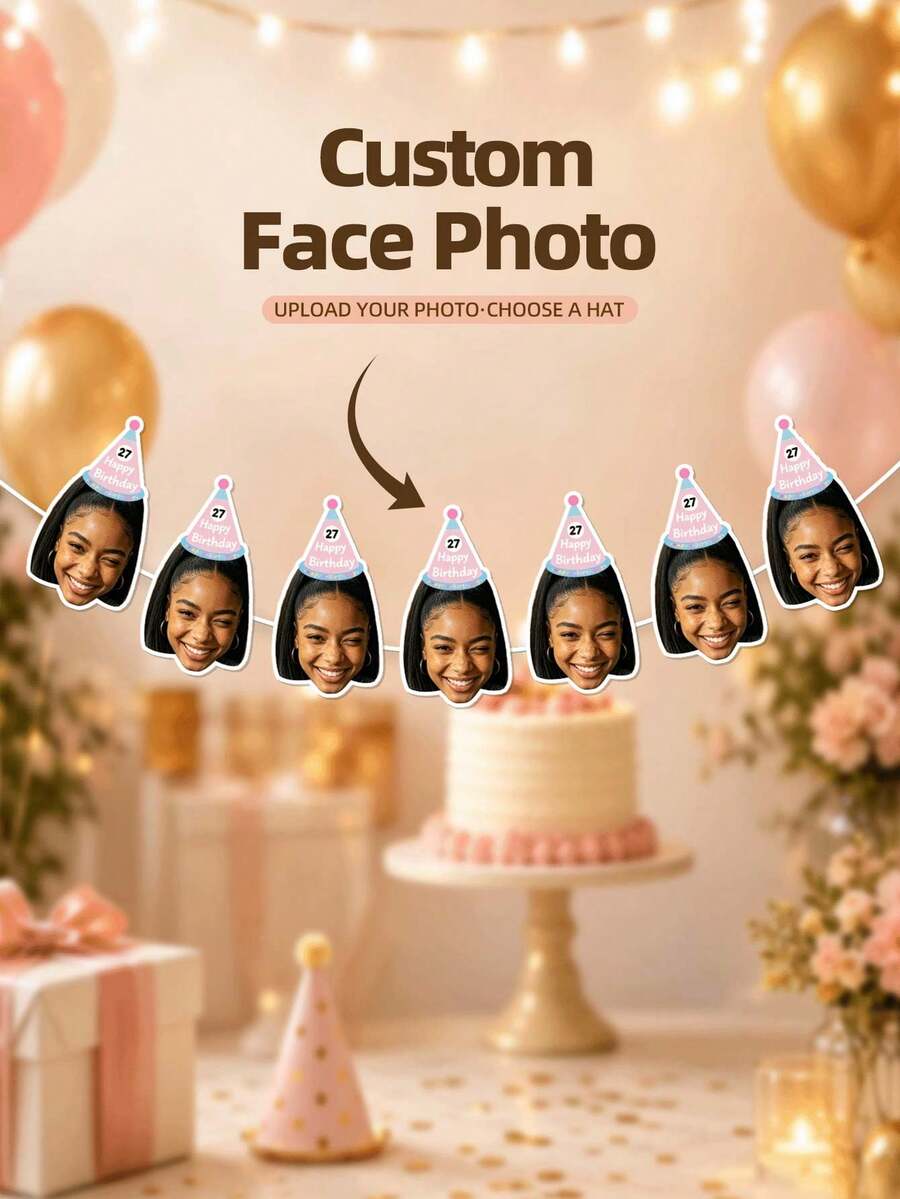 1/7/14/21pcs Customizable Photo Portrait Face Hanging Flag, Personalized Handmade Cutout Portrait Decor, Funny Gift For Father, Mother, Friend, Bride, Groom, Perfect For Birthday, Wedding, Party, Christmas - Multicolor 1 - View 1