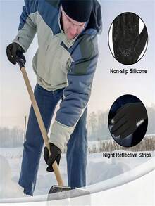 1pair Winter Outdoor Sports Gloves Windproof Touchscreen Fleece Lined Warm For Cycling Skiing Running Driving - Multicolor - View 9