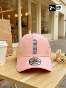 New Era Chinese Character Embroidered Baseball Cap, Street Style Pink & Purple Contrast Embroidery Hat, Unisex - Pink - View 10