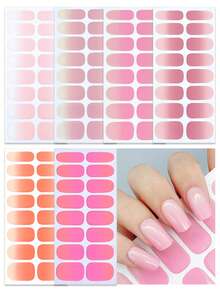 12pcs Gradient Nail Sticker Set, Dopamine Self-Adhesive Nail Wraps, Creative Easy Manicure Stickers, Pink/Morandi/Red/Smoky Blue/Purple/Orange/Yellow/Brown Multicolor Set, Lazy Full-Coverage Nail Art For Women Girls Party Daily Fall - Multicolor - View 3