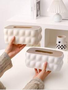 1pc Rectangular Wavy Texture Plastic Tissue Box Cover, Decorative Napkin Holder With Removable Waterproof Lid, Multi-Scenario Applicable Facial Tissue Tray, Suitable For Kitchen Countertop, Bathroom Vanity, Bedroom Nightstand, Home Office, Car And RV Home Decor - Multicolor - View 3