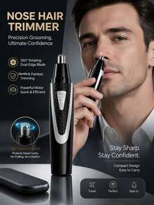 AXH Nose & Ear Hair Trimmer, Men's Stainless Steel Manual Washable Portable Nose Hair Clipper - Black - View 2