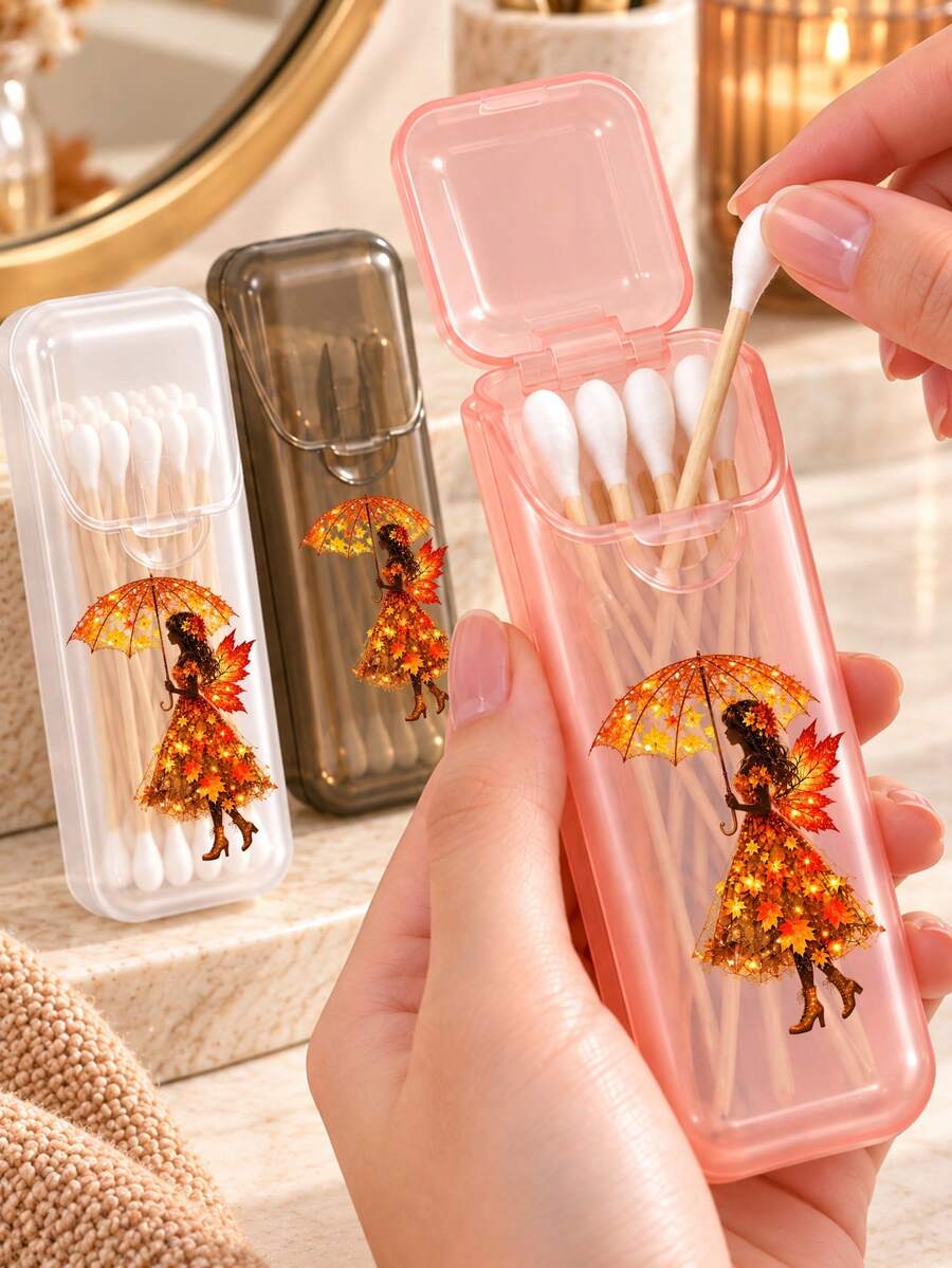 "HELLO FALL" Theme Portable Cotton Swab Storage Box, Toothpick And Floss Storage Box (Box Only) - Leak-Proof Travel Storage Box With Transparent Lid Design, Compact And Portable Oral Care Container, Suitable For Storing Toothpicks And Floss, Portable Storage, Compact Box, Ideal For Travel, Office, Outdoor And Home Use, Home Storage, Travel Accessories, Holiday Gift, Autumn Thanksgiving - Multicolor - View 1