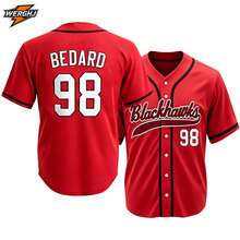 Men's #98 Bedard Blackhawk Red Baseball Jersey, Embroidered Casual Sports Baseball Apparel Fan Edition - Red - View 1