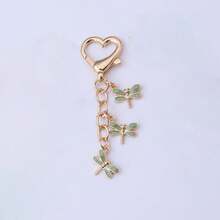1Pc Enamel Dragonfly Keychain, Alloy Heart Clasp Bag Charm, Insect Pendant, Backpack Decor, Christmas Birthday Gift For Girls Women - Multicolor - View 5
