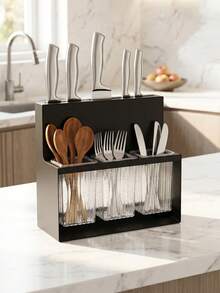 Kitchen Sink Organizer Rack, Self-Draining Kitchen Utensils And Tableware Holder, Flat Compartment Cutlery Storage Box, Kitchen Sink Knife Fork Chopstick Organizer, Flat Kitchen Utensils Storage Box, Kitchen Essential - Multicolor - View 1