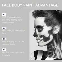 Eelhope Face Body Paint, Black & White Water Based Body Paint Cream, High Coverage Face Paint for Halloween Skull, Clown Cosplay Costume Party, Easy to Apply & Blend, Ideal for DIY Festival Stage Body Art Makeup - Negro - Ver 9