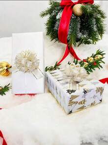 6 Pieces - Ruffled Bow Gift Wrapping Ribbon Bow, Used For Packaging Boxes And Decorations, Gift Wrapping For Wedding Baskets, Birthday Party Gift Boxes And Flower Decorations, Christmas Gift Decorations, Christmas Party Supplies (White) - AA - View 7