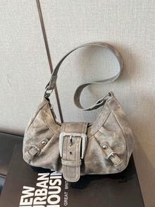 Fashionable Luxury Buckle Strap Baguette Bag Y2K Biker Shoulder Bag Suitable For Daily Casual Shopping - Grey - View 4