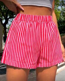 Women Two-Piece Outfits - 2 Playera Negra con Short Rayas Roja con Rosa - View 8
