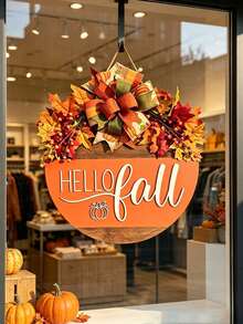 1pc 3D Autumn "Welcome" Sign - Designed With Autumn Theme, Featuring A Circular Wreath, Perfect Decoration For Your Front Door. Ideal For Autumn Celebrations And Thanksgiving Home Decor. Perfect Autumn Home Decor Item - A - View 12