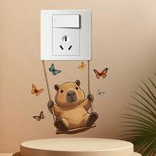1pc Cute Capybara Light Switch Sticker, Colorful Butterfly Design Suitable For Children's Room, Bedroom, Living Room, Bathroom Home Decor - Multicolor - View 4