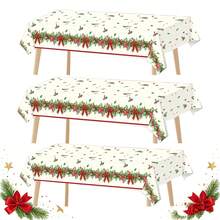 Tablecloth, Christmas Party Tablecloth With Holly And Pinecone Pattern, 54*108 Inches Merry Christmas Festive Tablecloth, Rectangular Waterproof Christmas Holiday Tablecloth, Christmas Party Decor Set Of 3/1 Piece - Red and Green - View 9