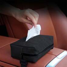 1PC Suede Plush Hanging Car Tissue Box, Delicate Plush Surface Luxury Style, Hanging Design Saves Car Space, Convenient Tissue Dispensing, Beautifies Car Interior - Faux Leather Plush Tissue Box - View 1