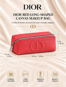 Dior Red Canvas Makeup Bag, 18*6.5*6cm, Single Piece, Smooth Zipper, Spacious, Ideal For Daily Travel And Cosmetic Storage - Red - View 11