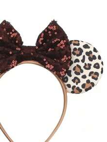Disney 1pc Classic Character Ear Headband, Leopard Animal Print Fabric Ears Dark Brown Sparkle Sequin Bow Fashion Cosplay Party Hair Hoop  - Multicolor - View 5