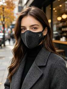 1 st varm ansiktsmask i ull med strass och fyrklöverdekor, vind- och koldsäker, mjuk elastisk mask med öglor för öronen, för utomhusbruk och dagligt bruk under höst/vinter - Multifärgad - Visa 4