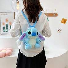 Stitch Plush Backpack, Cute Cartoon Character Stuffed Animal Shoulder Bag, Soft Fluffy Plush Rucksack, 25cm(9.84in), Blue Stitch & Pink Angel, Adjustable Strap, Gift For Girls Kids - Multicolor - View 6