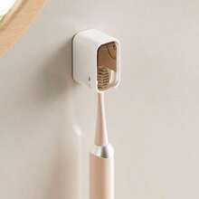 1pc Wall Mounted Toothbrush Holder With Lid Dustproof Electric Toothbrush Rack Bathroom Storage Organizer No Drilling Required - Multicolor - View 9