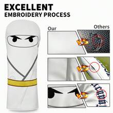 Samurai Pattern Black And White Golf Club Head Covers Provide Protection And Style, 1st Wood 3/5th Wood UT Wood Rod Cover Protector, Durable Design Suitable For All Types Of Golf Clubs, Essential Accessory For Golf Enthusiasts - White - View 4