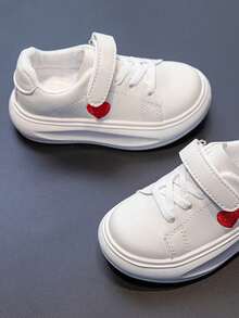 Children's Heart Design White Sneakers, Hook And Loop Soft Sole Casual Board Shoes, Versatile And Comfortable, Suitable For School And Daily Wear - Red - View 4