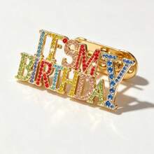 1pc IT'S MY BIRTHDAY Rhinestone Brooch, Colorful Crystal Letter Brooch, Shiny Birthday Party Decoration Accessory, Suitable For Women's Outfit - Multicolor - View 3