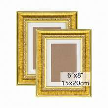 2pcs Vintage Ornate Gold Carved Picture Frame With Mat, Tabletop & Wall Mount Photo Frame For Study Home Decor - Gold - View 12