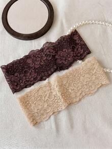 2pcs Wide Floral Lace Headbands For Women, Elastic Stretchy Vintage Boho Hair Wraps, Soft French Decorative Hair Accessories Fall - Multicolor - View 2