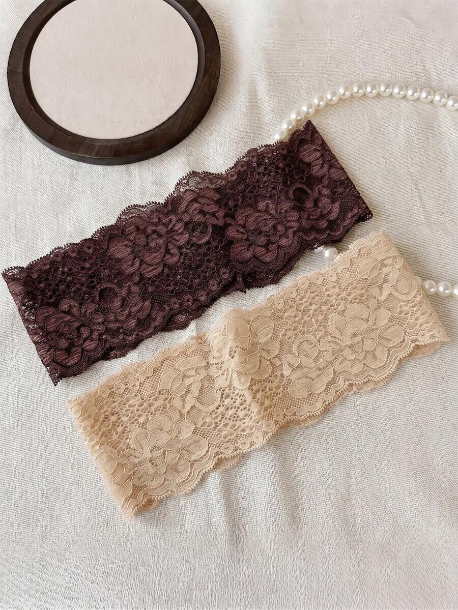 2pcs Wide Floral Lace Headbands For Women, Elastic Stretchy Vintage Boho Hair Wraps, Soft French Decorative Hair Accessories Fall
