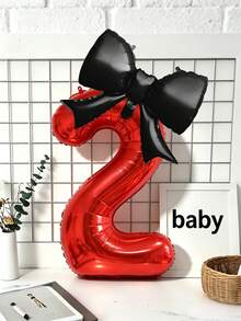 2件組 32英吋紅色0-9數字氣球套組，黑色蝴蝶結鋁箔氣球，大型生日數字氣球，適用於生日派對、嬰兒洗禮裝飾 - 紅色B - 查看 3