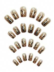 Christmas Medium-Long 24pcs Glossy Deer Pattern Black Contrast Color Fake Nails, Removable And Reusable Christmas Tree Wearable Nail Tips, Convenient For Travel, Parties, Events, And Outings, Finished Boxed Set - Black - View 3