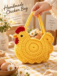New Cute Handmade Crochet Chick Storage Bag, Mini Egg-Shaped Handbag, Adorable Knitted Chick Basket, Gift Decorative Storage Basket - Multicolor - View 1