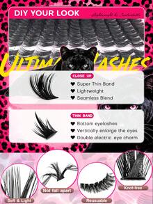 Queenice Cat Eye Lash Clusters, Thick & Wispy DIY Individual False Eyelashes, With Bottom Lashes, Ultra Soft Lightweight Segmented Eyelash Extensions, Reusable Long Lasting Volume Lashes, Flared Winged Eye Look For Daily, Party, Halloween & Cosplay Eye Makeup - D - View 6