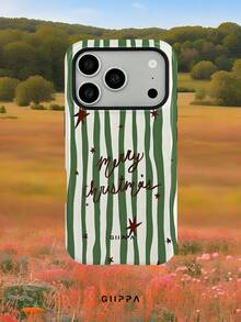 GIIPPA 1pc Green & Yellow Striped And English Slogan Pattern Design Phone Case, Compatible With IPhone 17 Pro Max, 16 Pro Max, 15 Pro Max, 14 Pro Max, Korean Style High-End Fashionable And Fun Phone Case, Suitable For 11/12/13/14/15/16 Pro Max Plus, Elegant Design Unisex, Perfect Gift For Girlfriend On Christmas, Valentine's Day, Easter, Wedding Season And Birthday! - Multicolor - View 9
