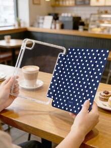 1pc Blue Polka Dot Tablet Case Compatible With IPad Mini6/Mini7/10.2/10.5/10.9 (Air4-Air8)/Pro 11/10th Gen/A16/Pro 11 2024, Painted Pattern Tablet Cover With Fully Transparent Acrylic Back Shell, Tri-Fold Stand, Auto Sleep/Wake, Built-In Pencil Slot, Pencil Not Included, Some Models With Camera Frame - Multicolor - View 3