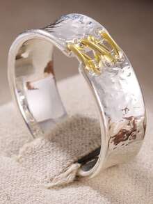 YOYO Two-Tone Hammered Texture Ring, Women's Textured Wide Band Ring, Fashion Jewelry - Two-color - View 5