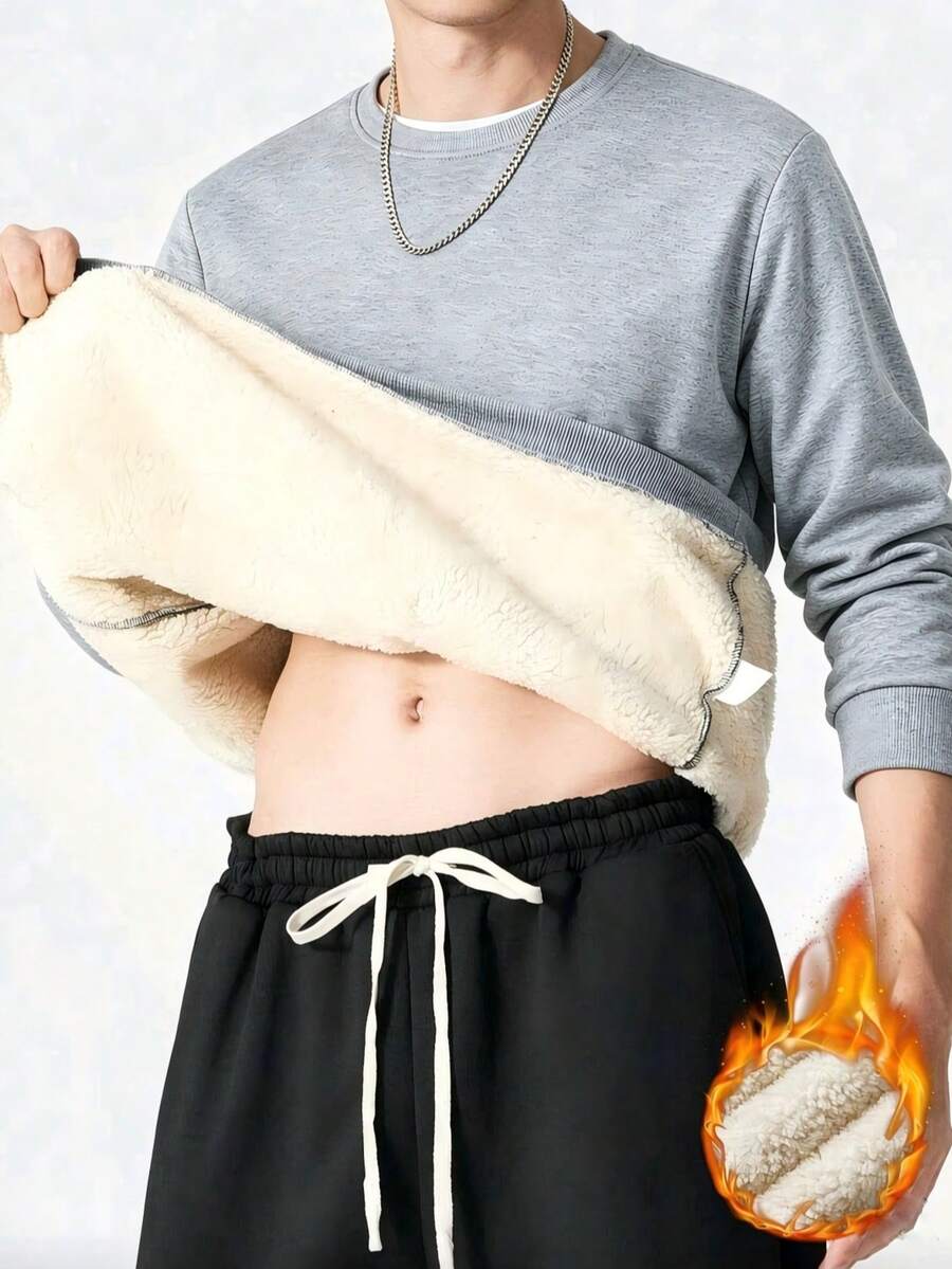 Men's Solid Color Crew Neck Sweatshirt, Minimalist Casual Outdoor Business Style