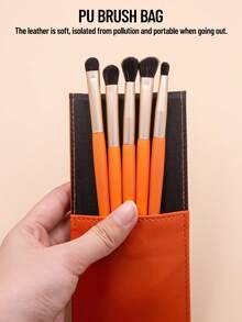 SEPROFE 5Pcs Eye Makeup Brush Set, Ultra Soft Synthetic Fiber Eyeshadow Brushes, Nose Contour Brush, Premium Wooden Handles With Storage Pouch, Ideal For Daily Eyeshadow Concealer And Eye Detail Makeup Application - Burnt Orange - View 4