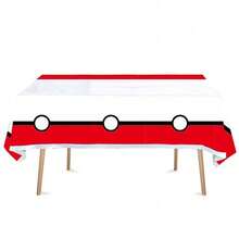 1pc Birthday Party Decoration Poke Ball Disposable Tablecloth Party Set Plates Tablecloth - Multicolor - View 5