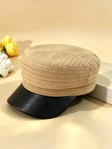 1pc Fashion Classic Autumn/Winter New Fishbone Pattern Flat Cap Outdoor Casual Solid Color Newsboy Hat - Flat Top - View 5