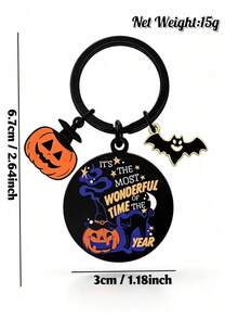 1pc Halloween Pumpkin Bat Keychains, Most Wonderful Time Enamel Charm, Black Key Rings, Car Bag Pendant, Halloween Party Gift - Multicolor - View 5