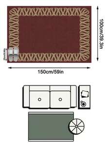 1PC Burgundy Border Wavy Area Rug, Faux Cashmere Material Rectangular Classic European Geometric Pattern, Machine Washable Suitable For Living Room Bedroom Daily Home Decor, Aesthetic Home Decoration - Multicolor - View 14