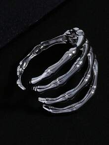 1pc Dark Style Open Cuff Bracelet For Women, Designer Skull & Ghost Claw Design, Personalized Hand Jewelry - Silver - View 4